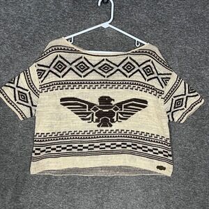 Denim & Supply Ralph Lauren Eagle Knit Crop‎ Top Brown Cream Aztec S/P